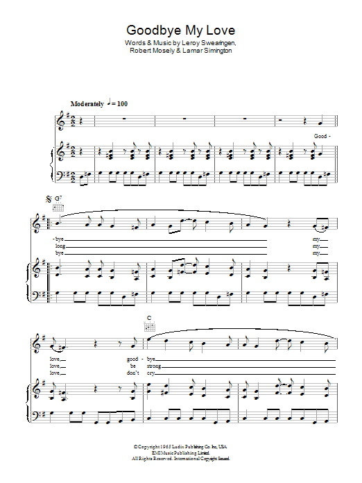 The Searchers Goodbye My Love Sheet Music