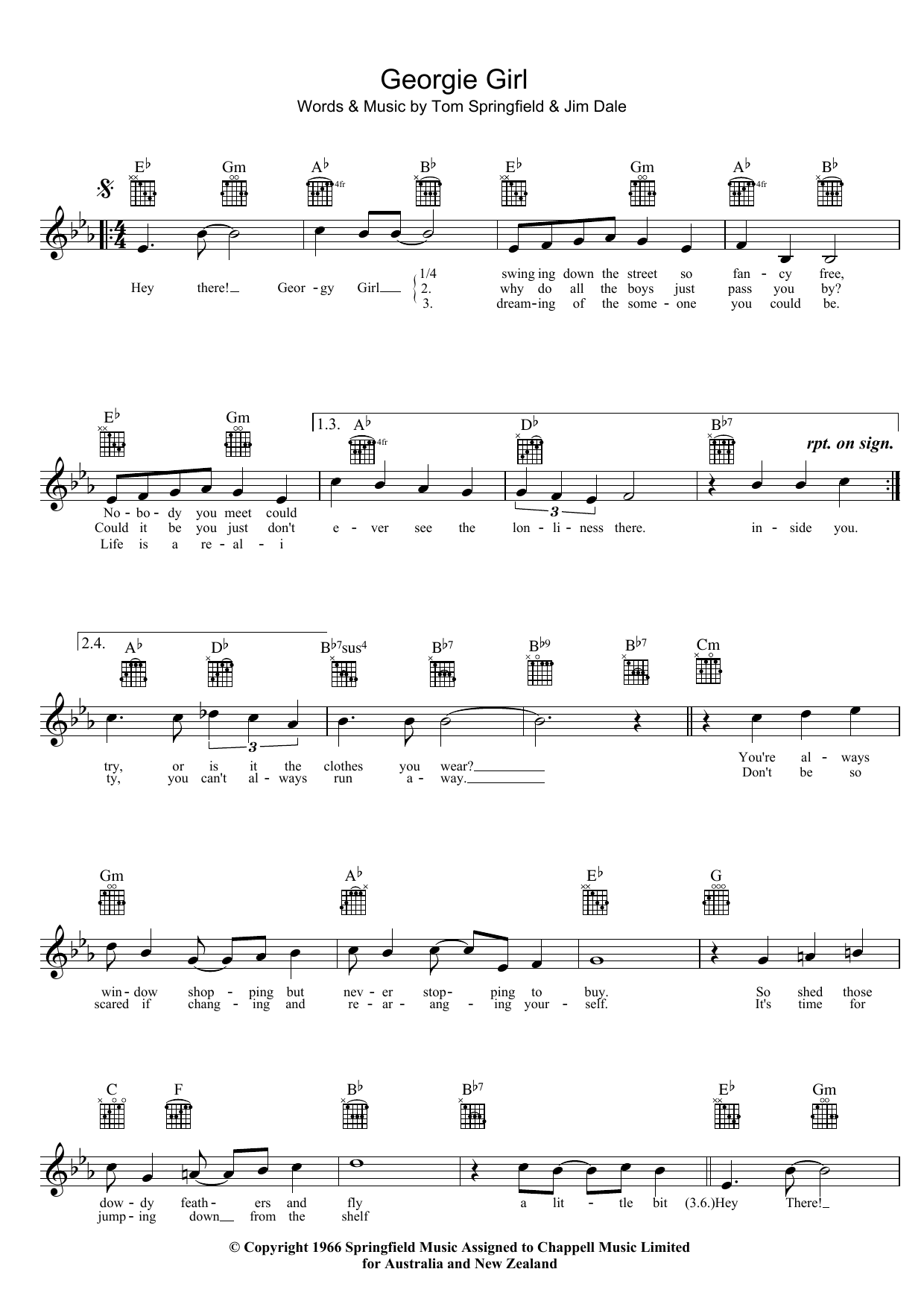 The Seekers Georgie Girl Sheet Music