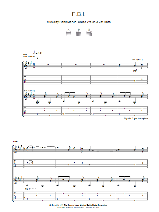 The Shadows F.B.I. Sheet Music