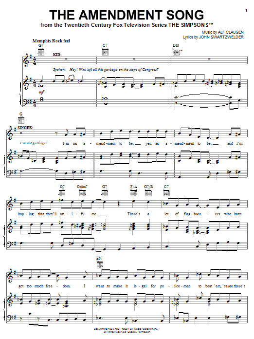 The Simpsons The Amendment Song Sheet Music