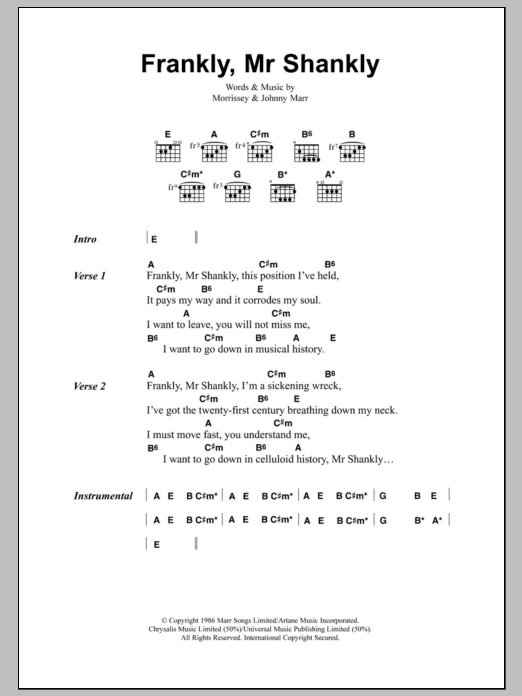 The Smiths Frankly, Mr Shankly Sheet Music