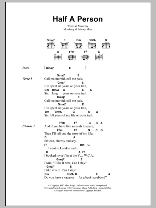 The Smiths Half A Person Sheet Music