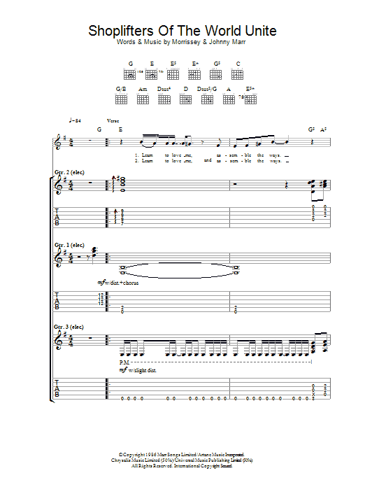 The Smiths Shoplifters Of The World Unite Sheet Music