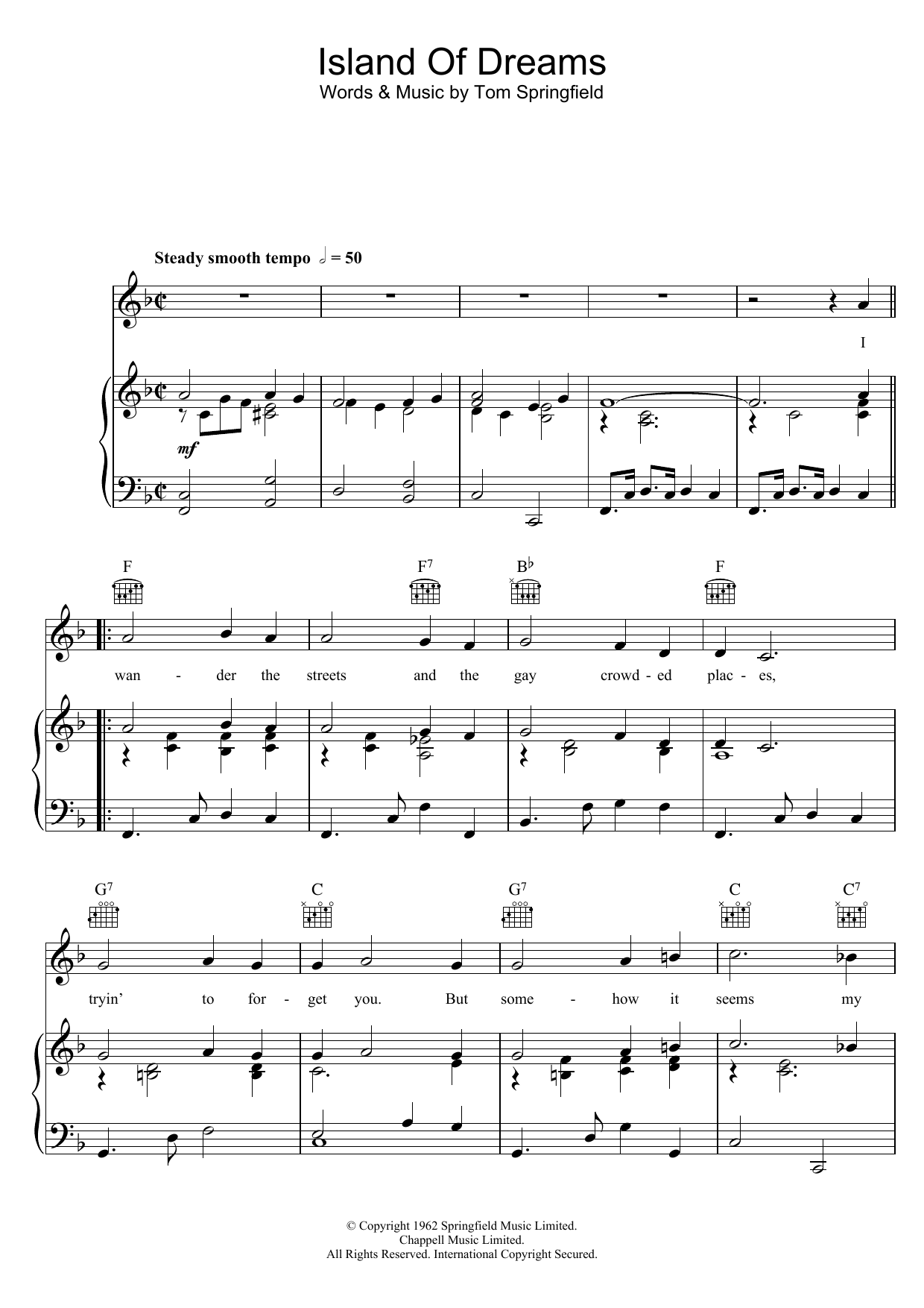 The Springfields Island Of Dreams Sheet Music