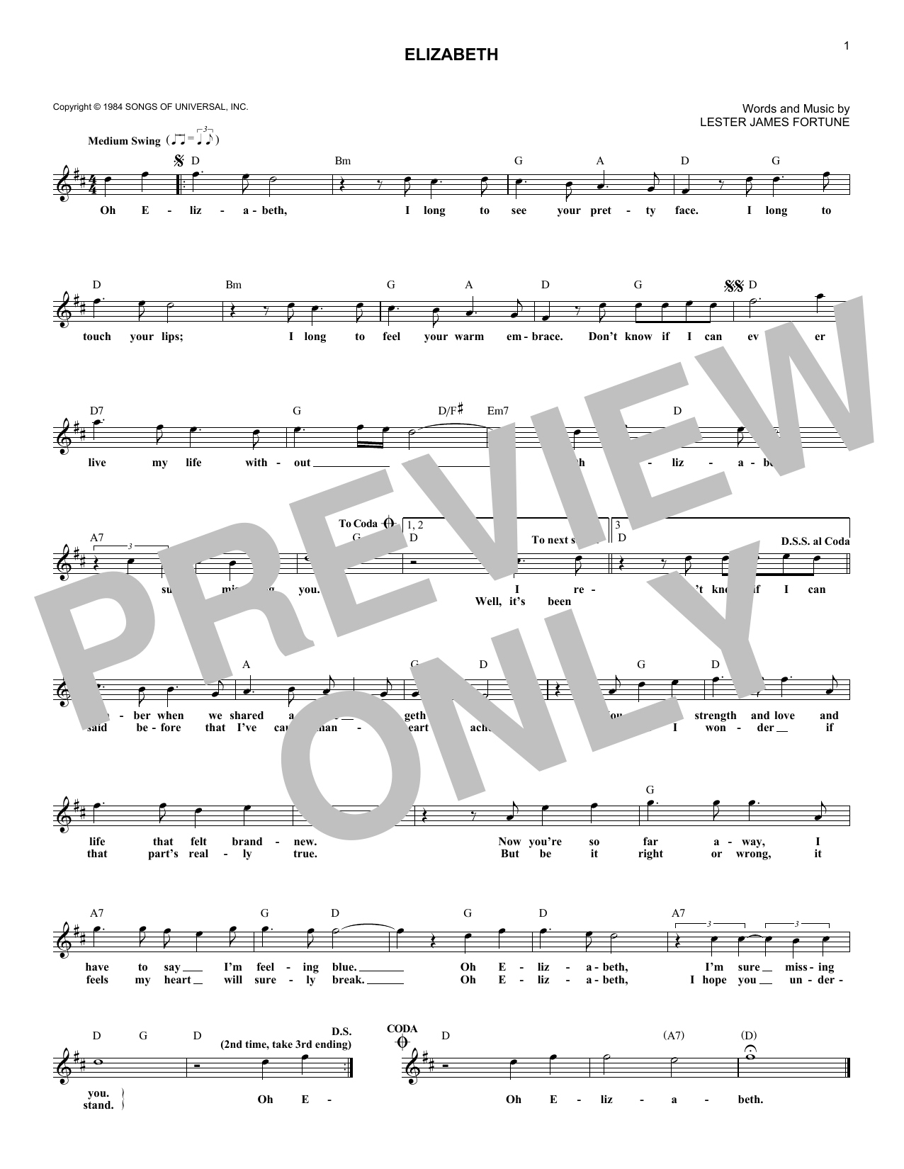 The Statler Brothers Elizabeth Sheet Music