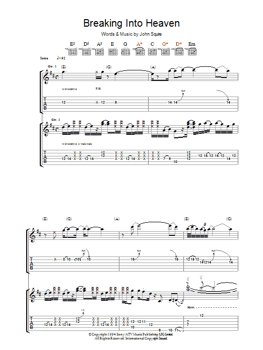 The Stone Roses Breaking Into Heaven Sheet Music