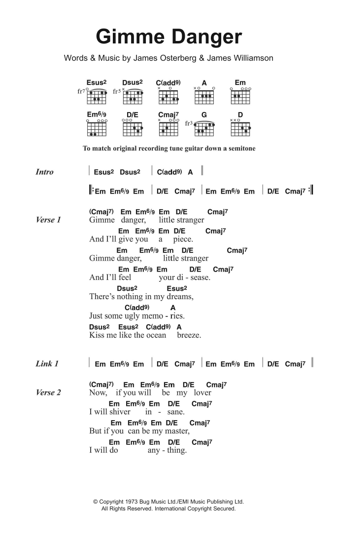The Stooges Gimme Danger Sheet Music