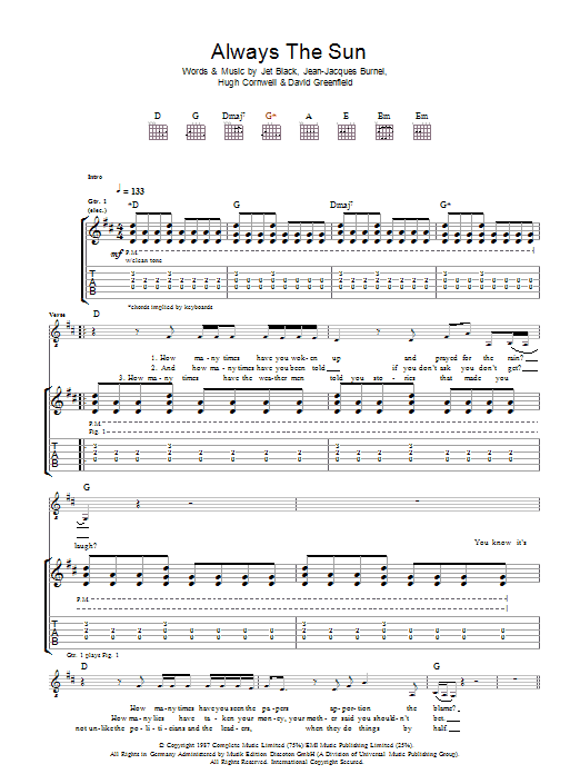The Stranglers Always The Sun Sheet Music