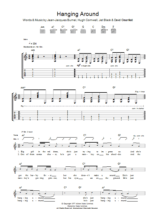 The Stranglers Hanging Around Sheet Music