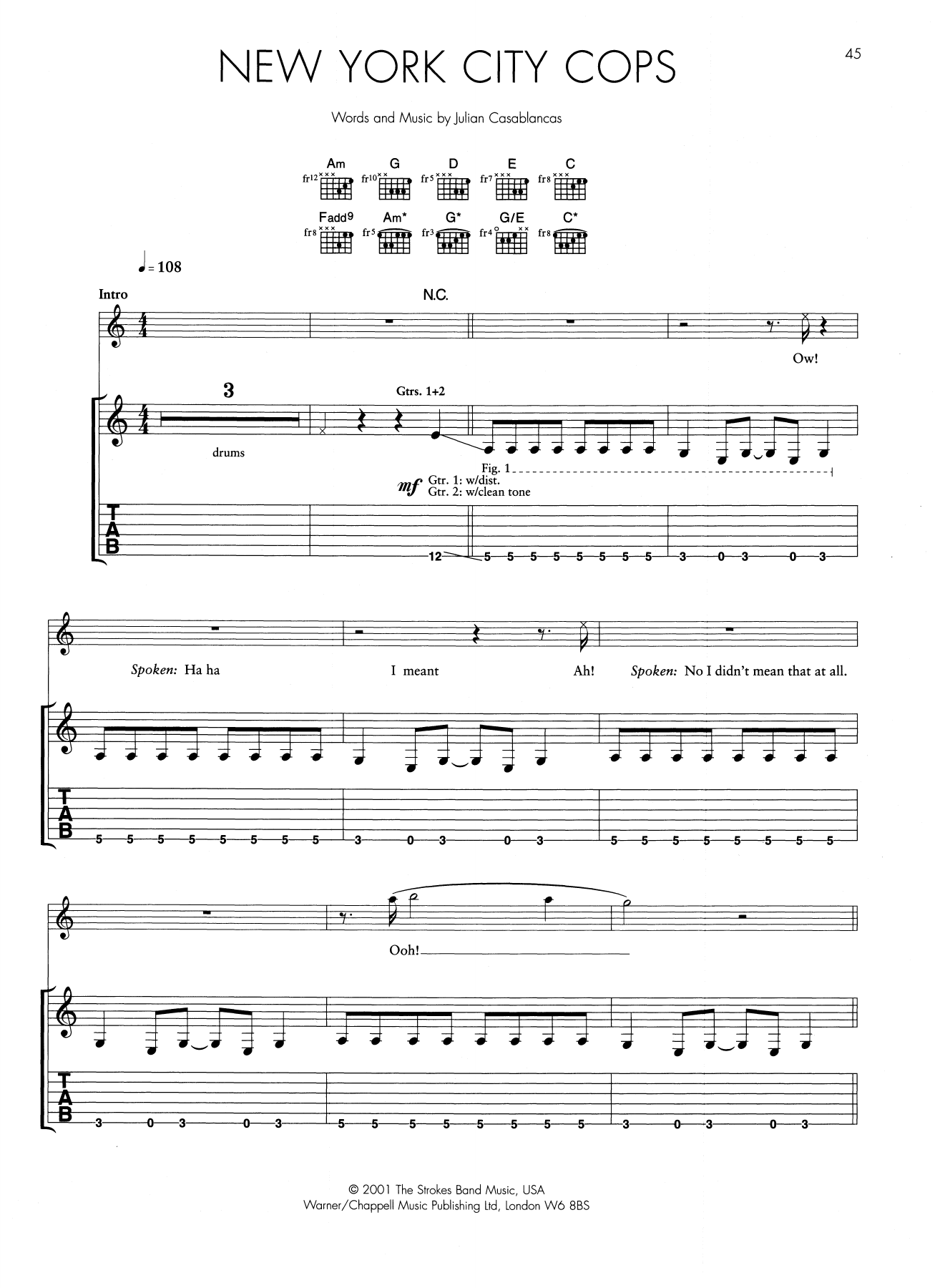The Strokes New York City Cops Sheet Music