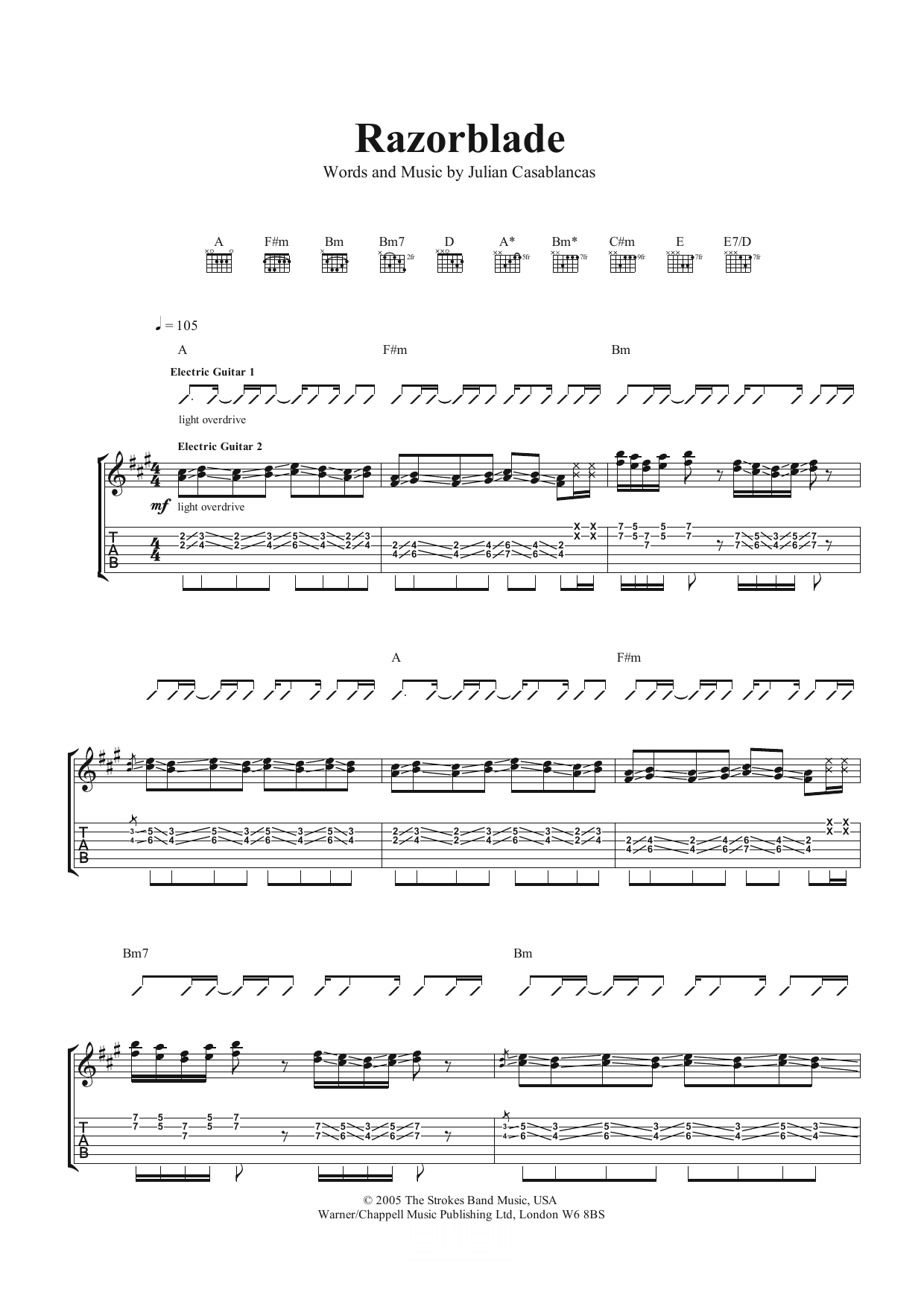 The Strokes Razorblade Sheet Music
