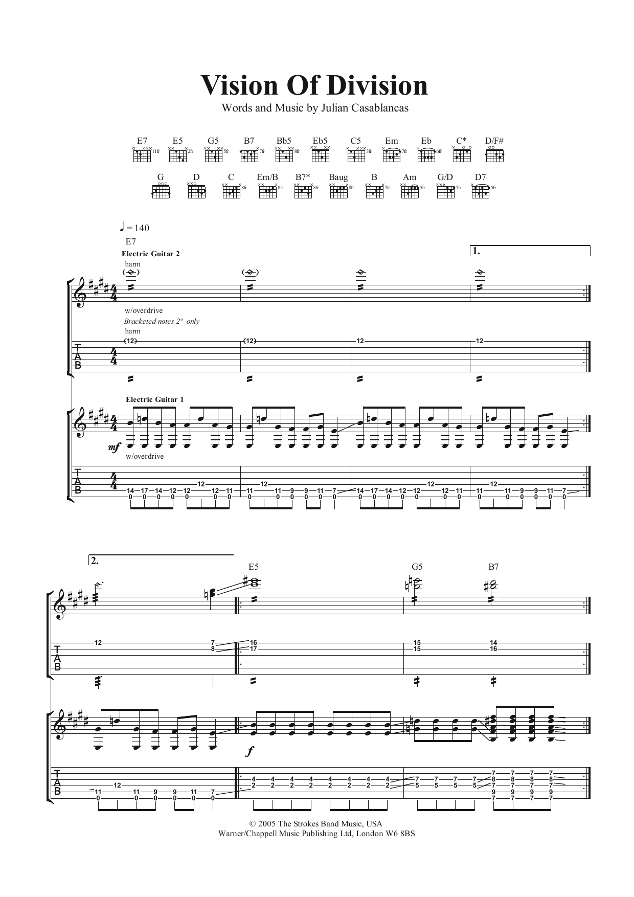 The Strokes Vision Of Division Sheet Music