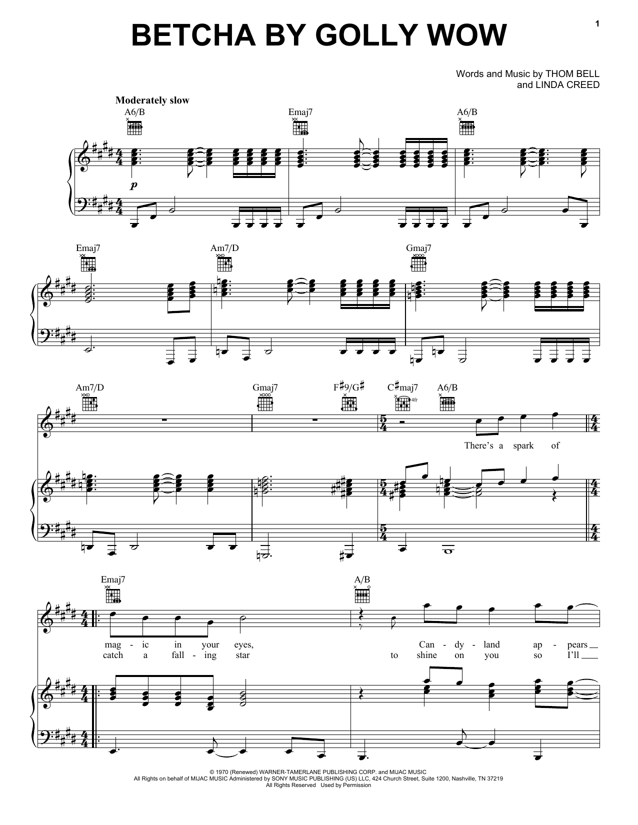 The Stylistics Betcha By Golly Wow Sheet Music