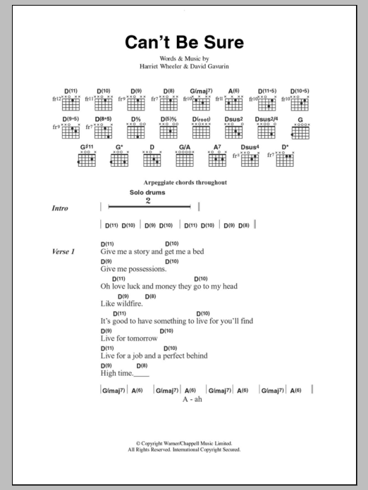 The Sundays Can't Be Sure Sheet Music