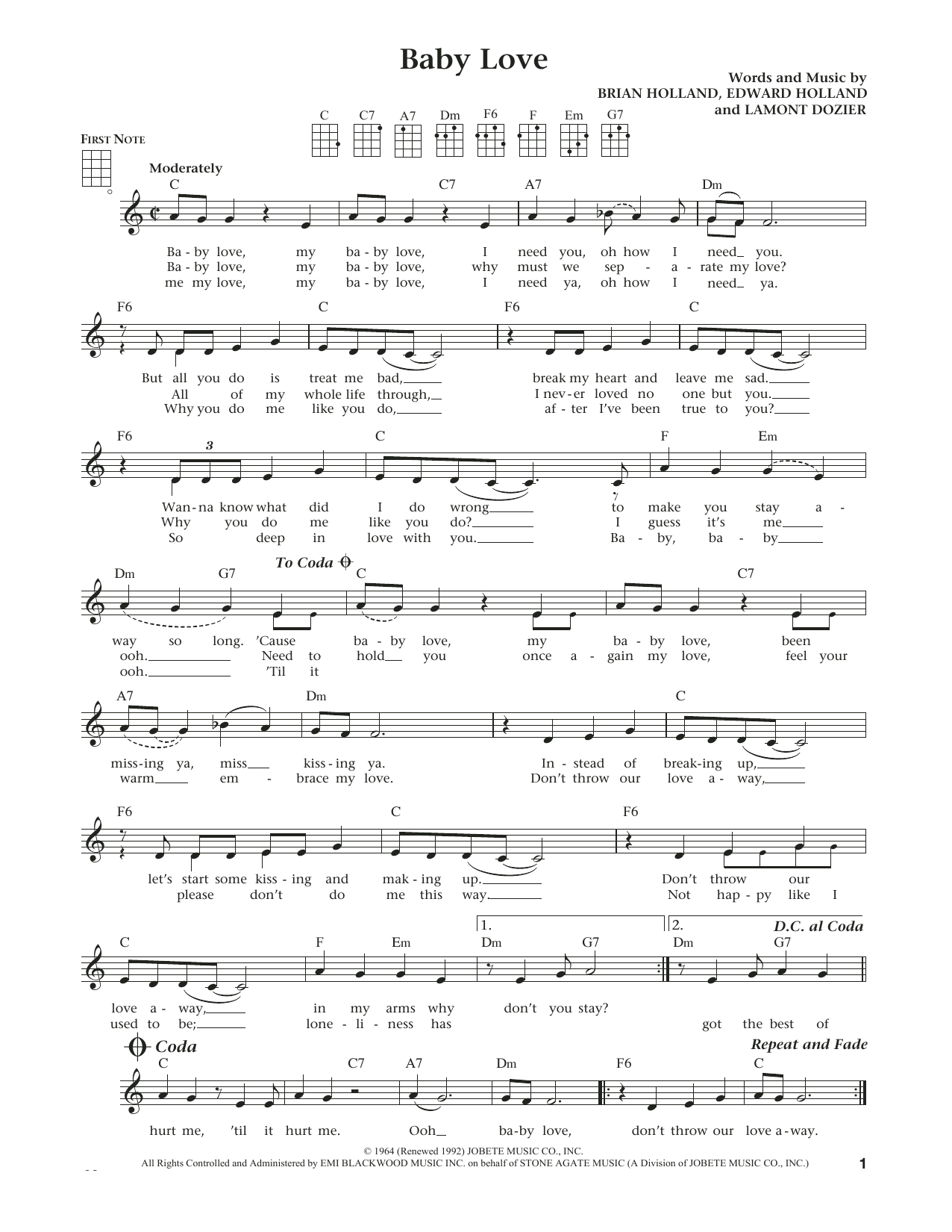 The Supremes Baby Love (from The Daily Ukulele) (arr. Liz and Jim Beloff) Sheet Music