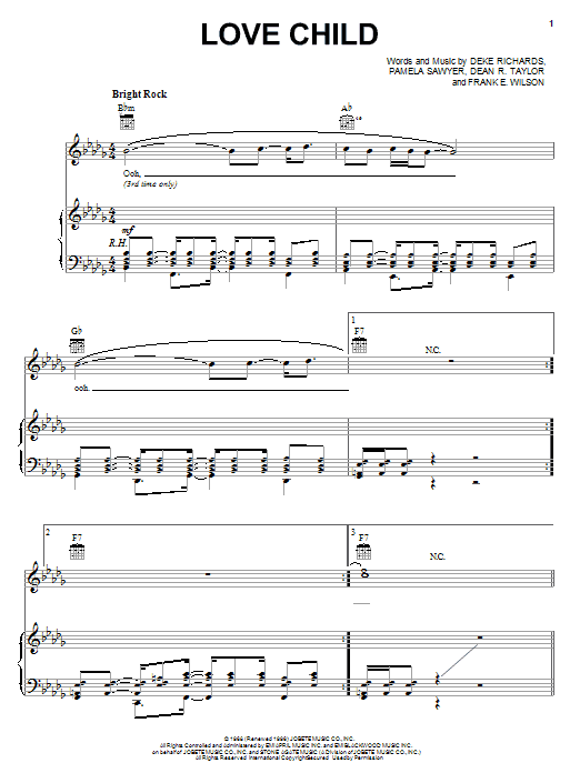 The Supremes Love Child Sheet Music