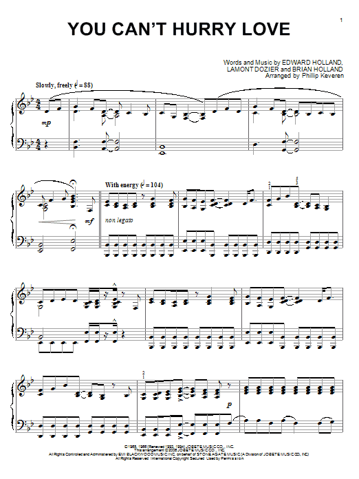 The Supremes You Can't Hurry Love (arr. Phillip Keveren) Sheet Music