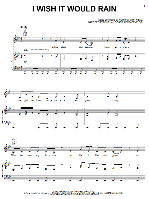 The Temptations I Wish It Would Rain Sheet Music