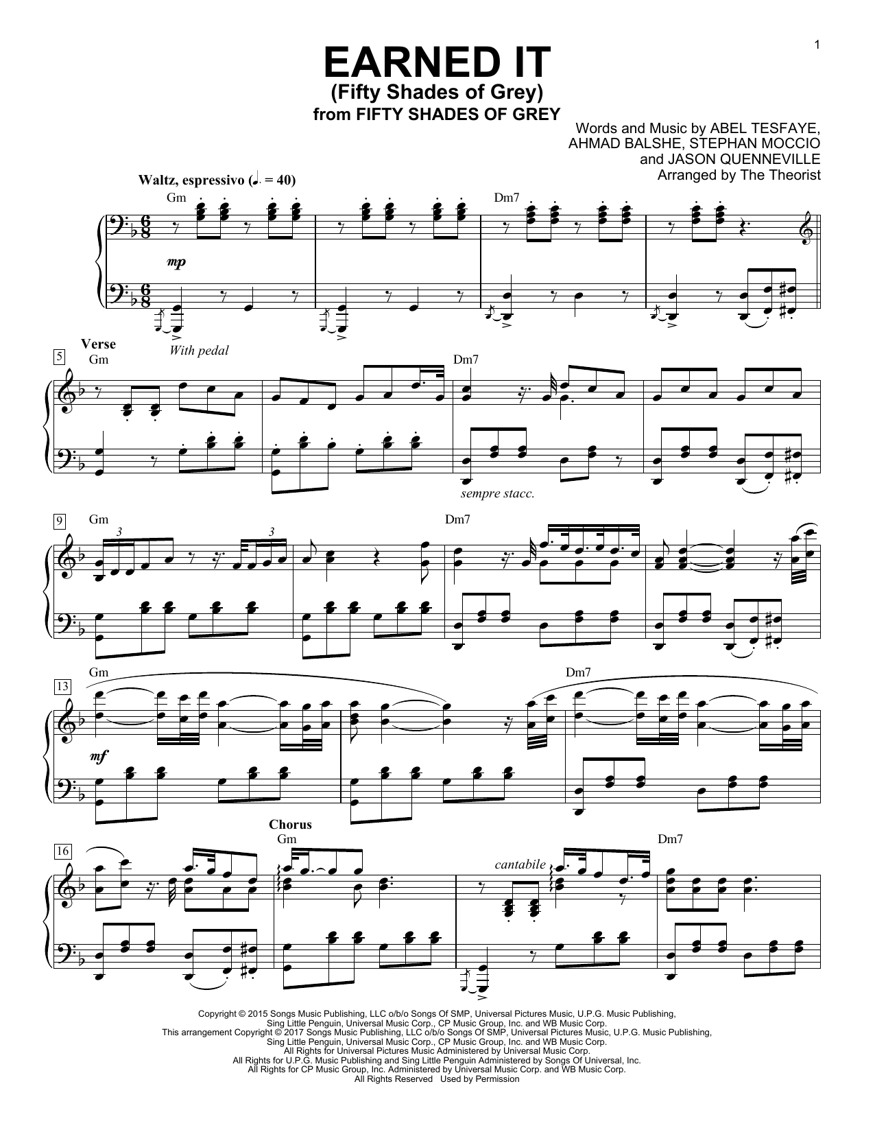 The Theorist Earned It (Fifty Shades Of Grey) Sheet Music