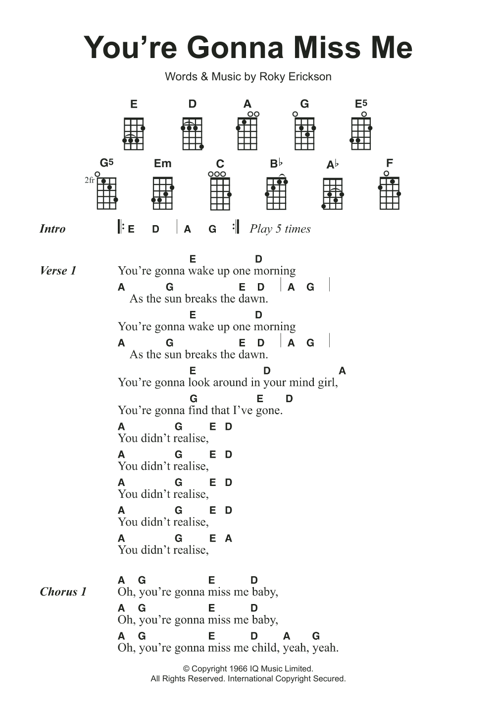 The Thirteenth Floor Elevators You're Gonna Miss Me Sheet Music