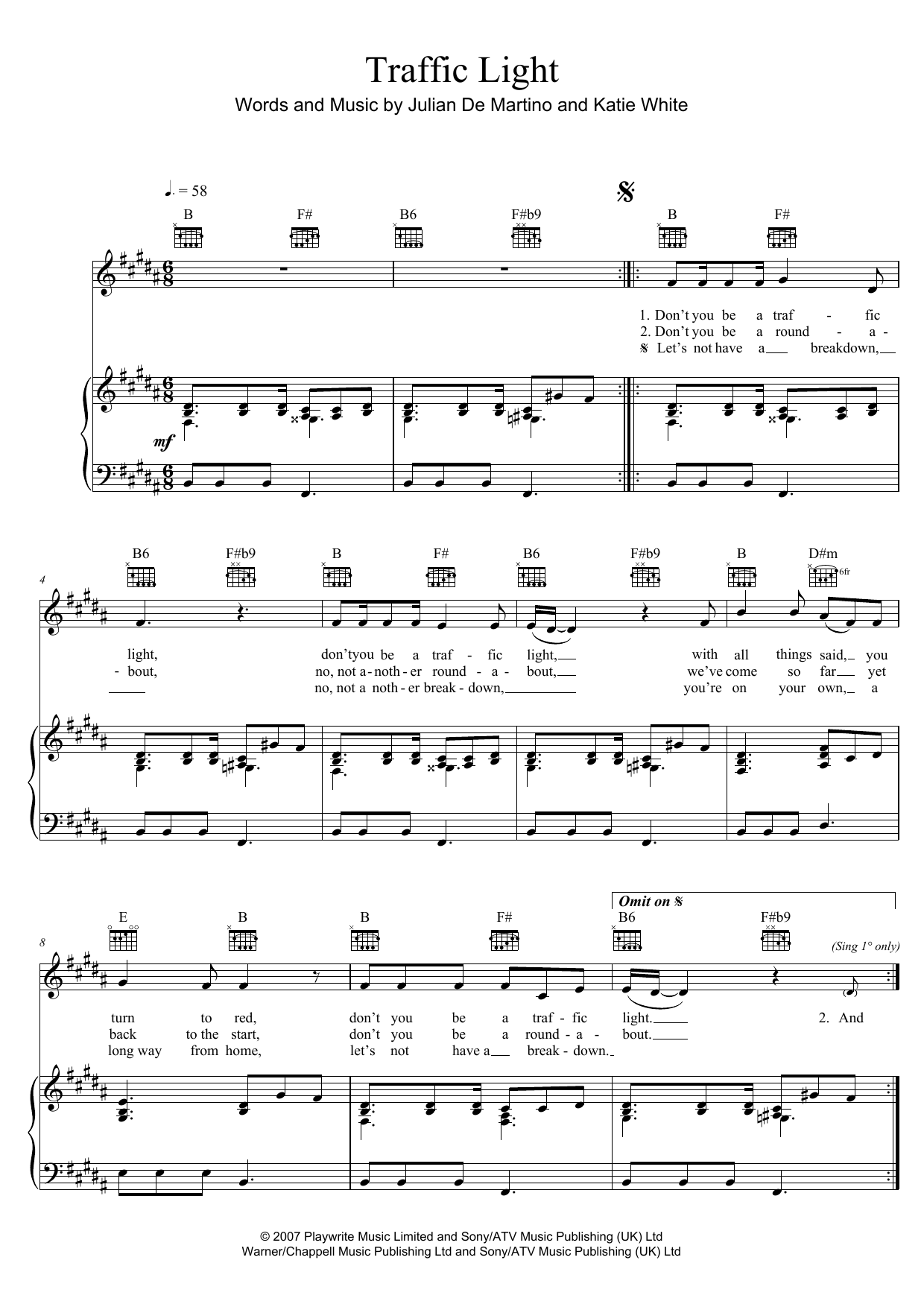 The Ting Tings Traffic Light Sheet Music