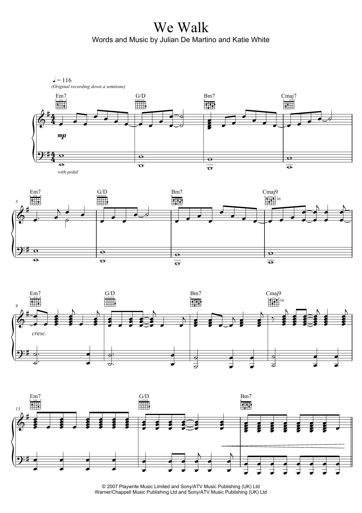 The Ting Tings We Walk Sheet Music