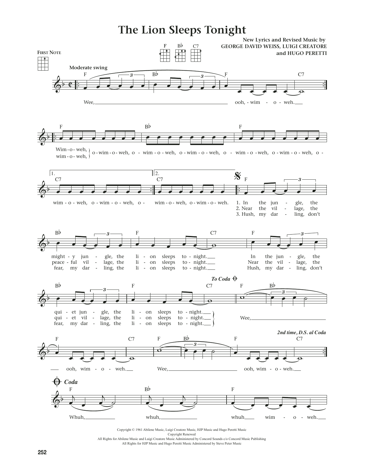 Tokens The Lion Sleeps Tonight (from The Daily Ukulele) (arr. Jim Beloff) Sheet Music