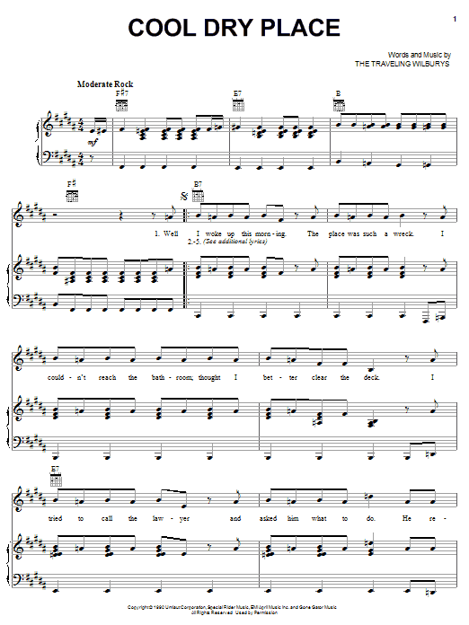 The Traveling Wilburys Cool Dry Place Sheet Music