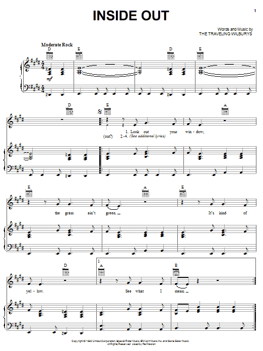The Traveling Wilburys Inside Out Sheet Music