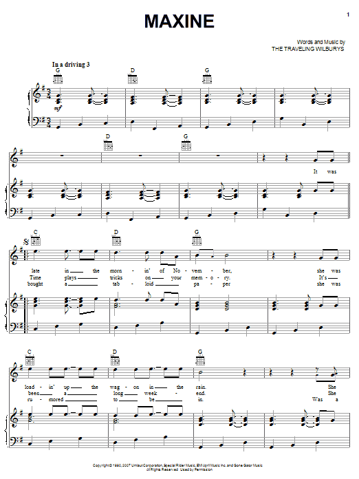 The Traveling Wilburys Maxine Sheet Music
