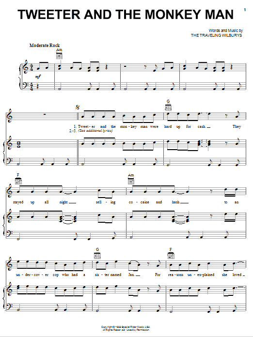 The Traveling Wilburys Tweeter And The Monkey Man Sheet Music