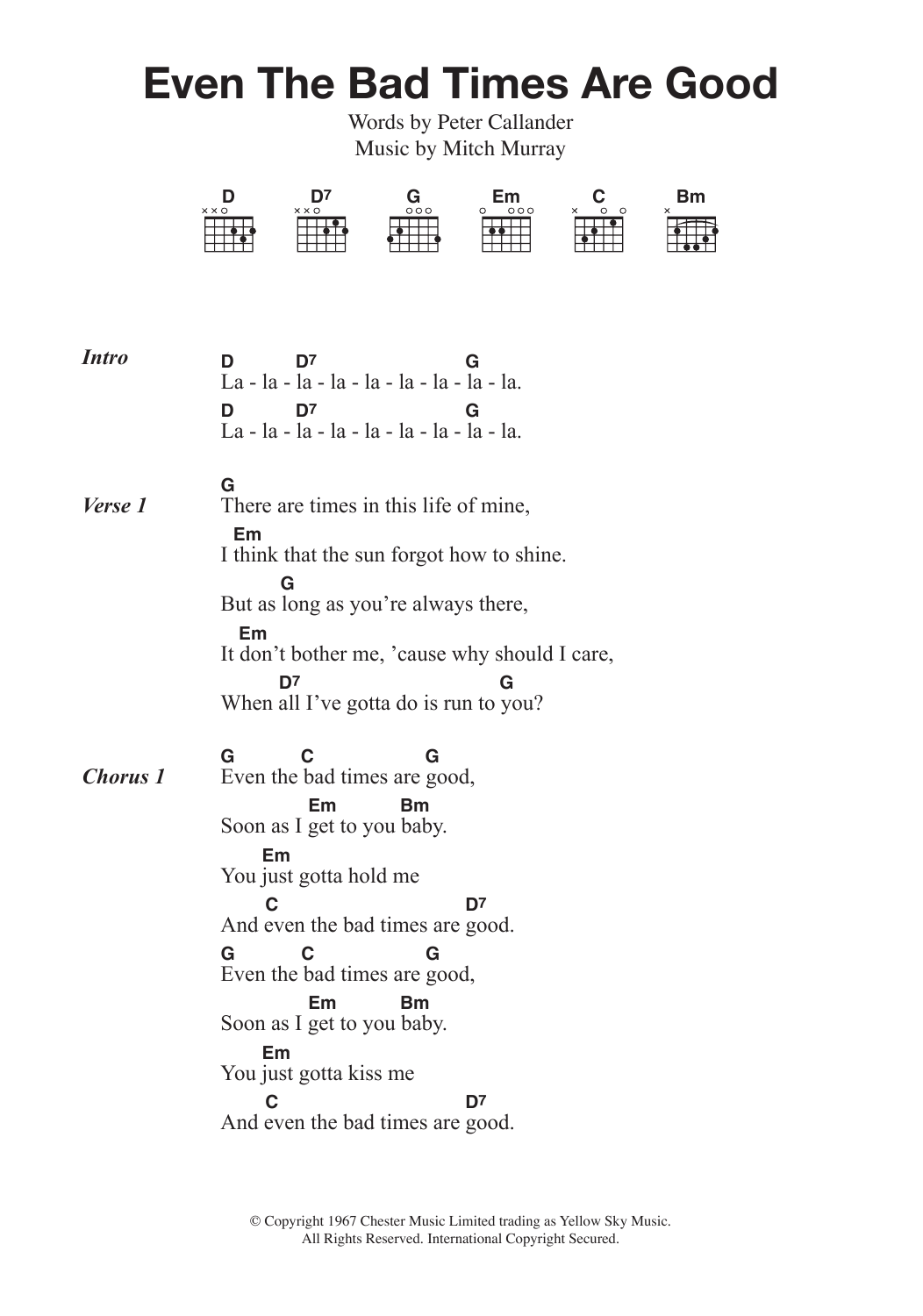 The Tremeloes Even The Bad Times Are Good Sheet Music