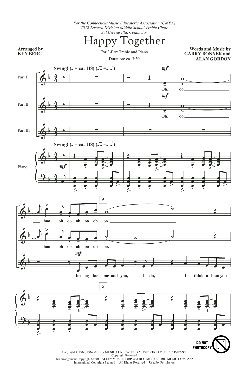 The Turtles Happy Together (arr. Ken Berg) Sheet Music