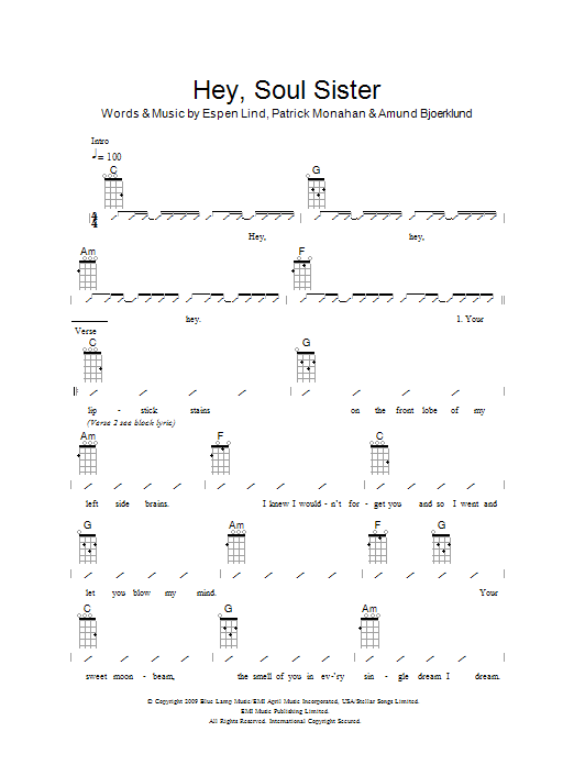 The Ukuleles Hey, Soul Sister Sheet Music