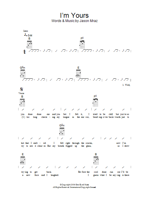 The Ukuleles I'm Yours Sheet Music