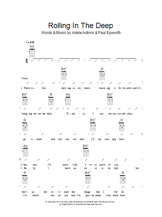 The Ukuleles Rolling In The Deep Sheet Music