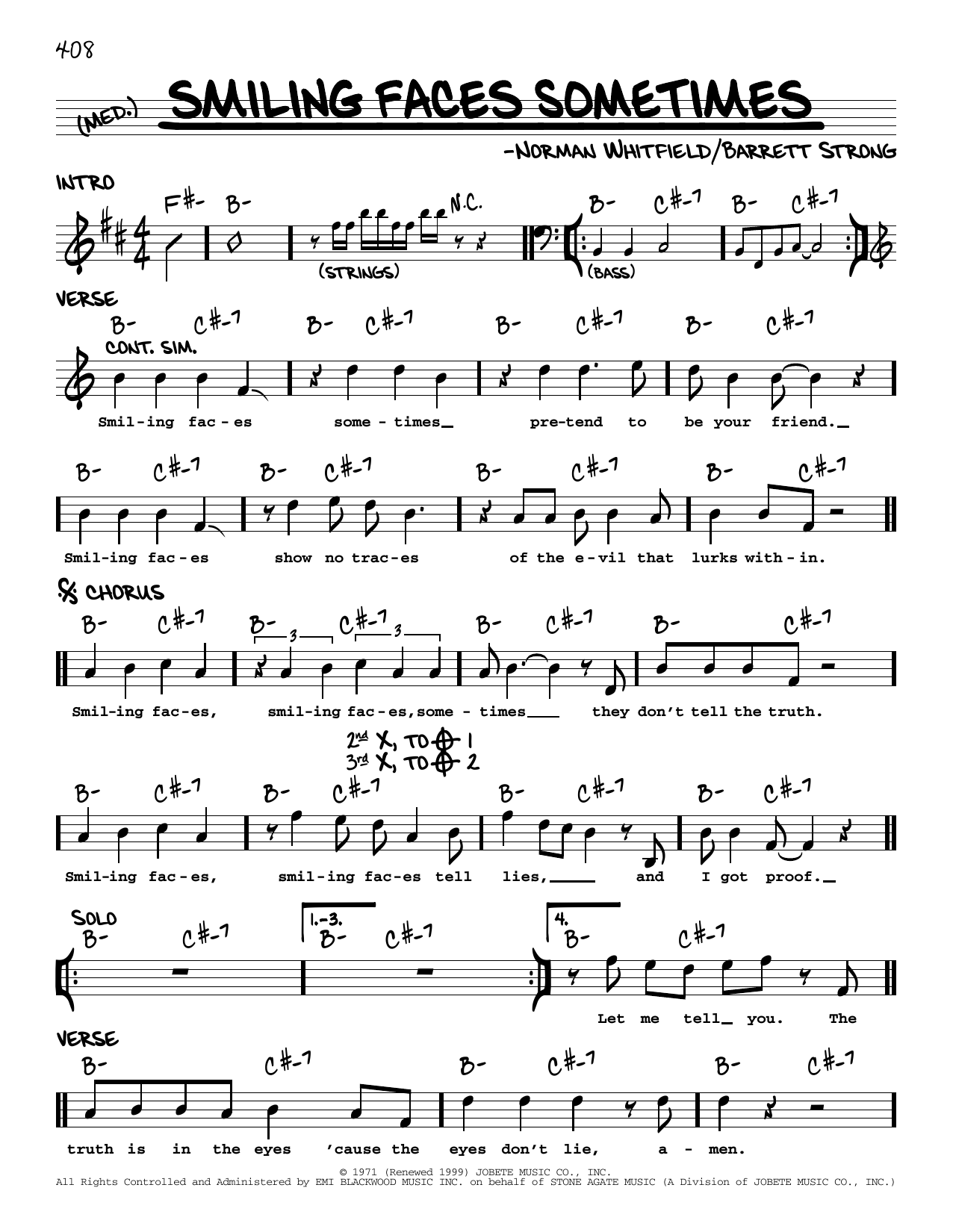 The Undisputed Truth Smiling Faces Sometimes Sheet Music