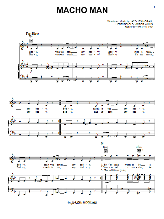 Village People Macho Man Sheet Music