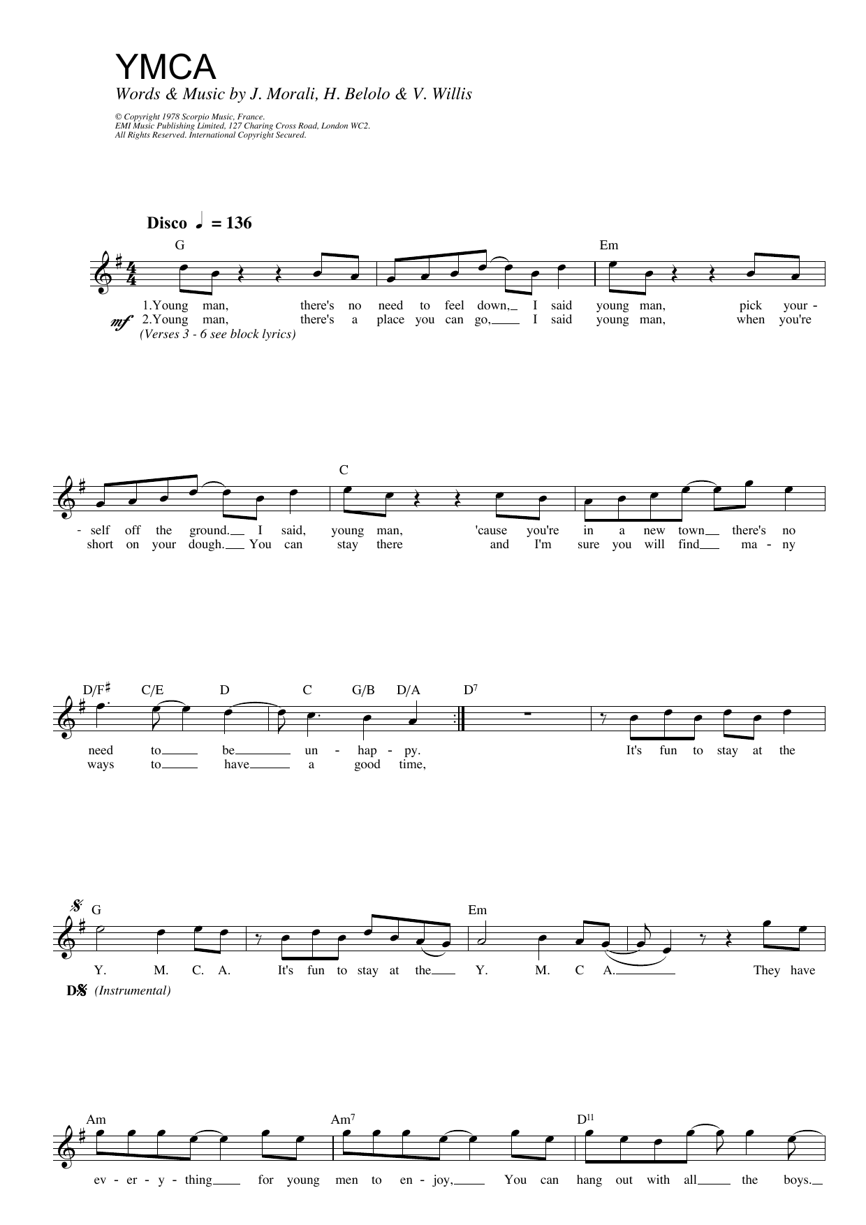 Village People Y.M.C.A. Sheet Music
