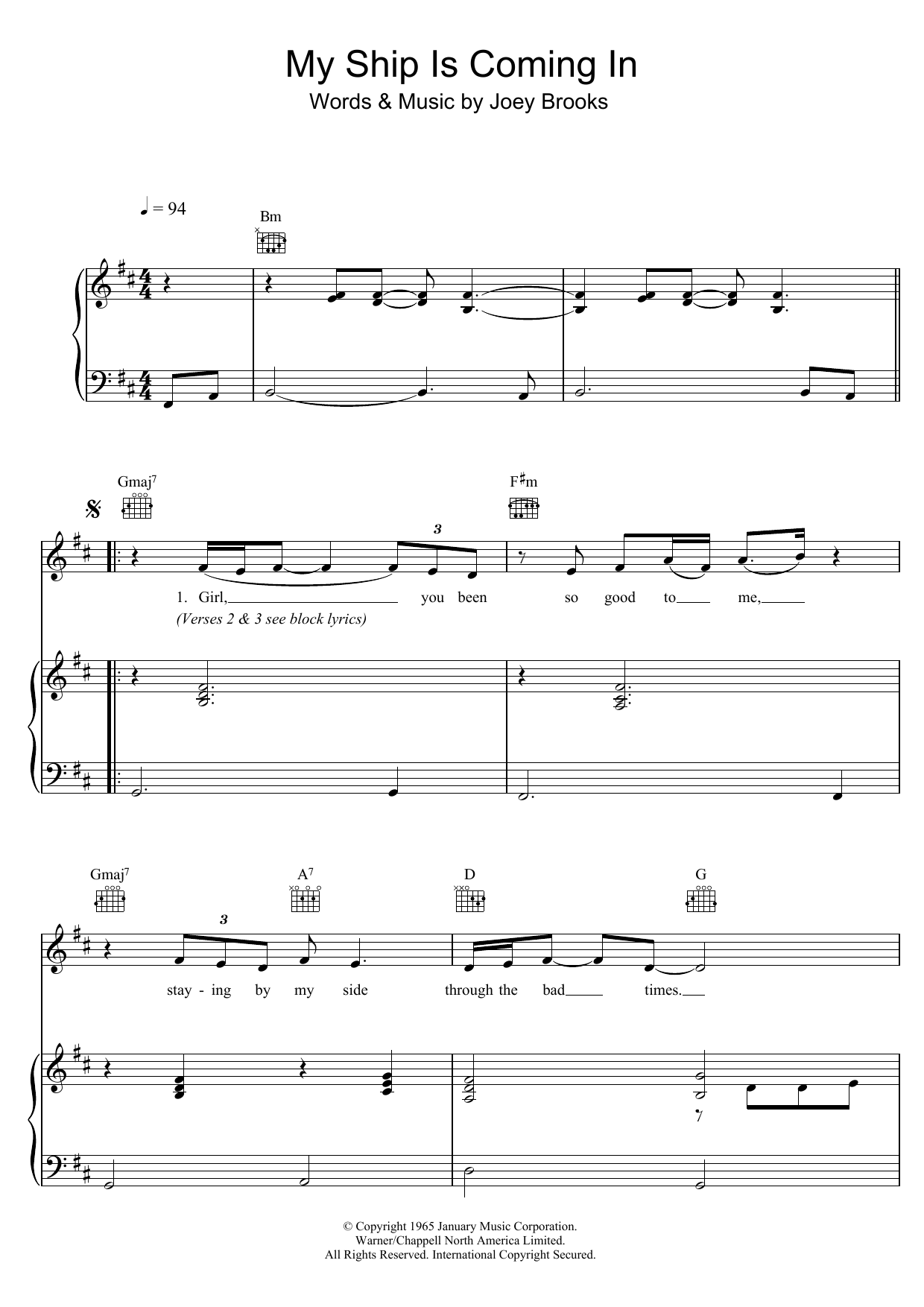 The Walker Brothers My Ship Is Coming In Sheet Music