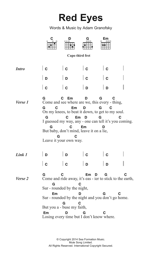 The War On Drugs Red Eyes Sheet Music