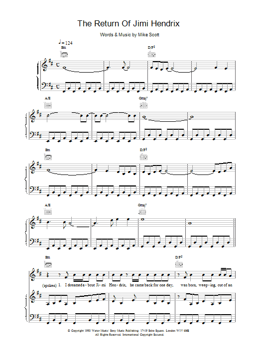 The Waterboys The Return Of Jimi Hendrix Sheet Music