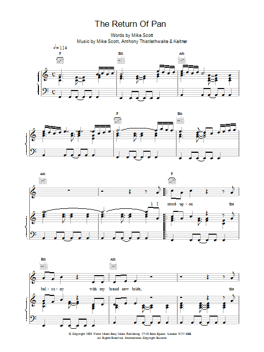 The Waterboys The Return Of Pan Sheet Music