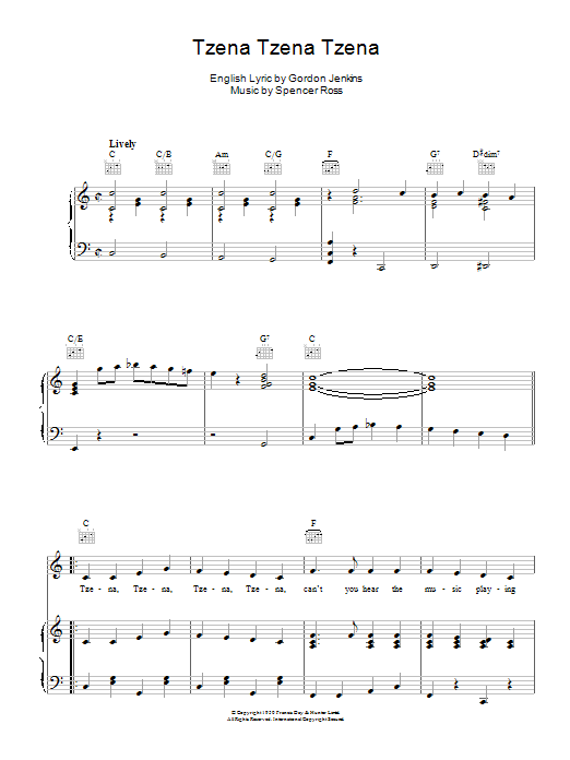 The Weavers Tzena Tzena Tzena Sheet Music