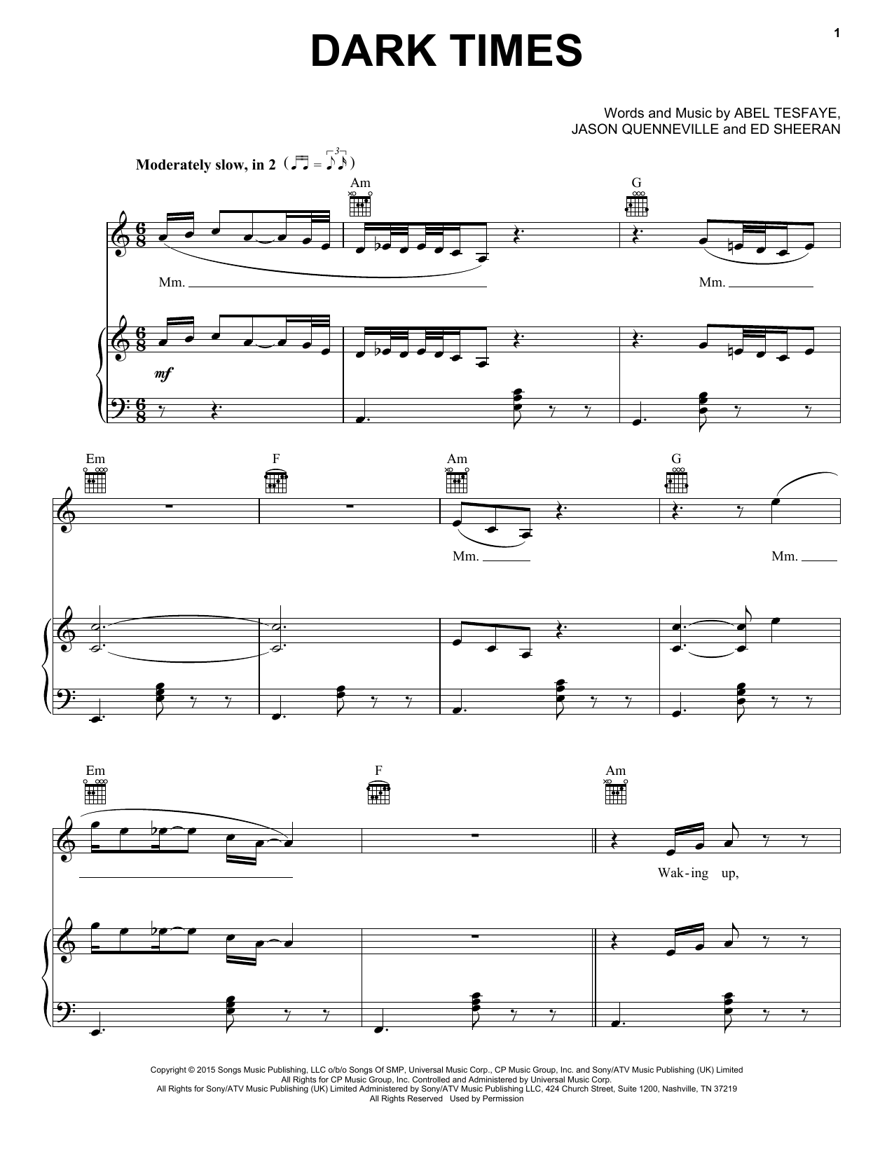 The Weeknd Dark Times Sheet Music
