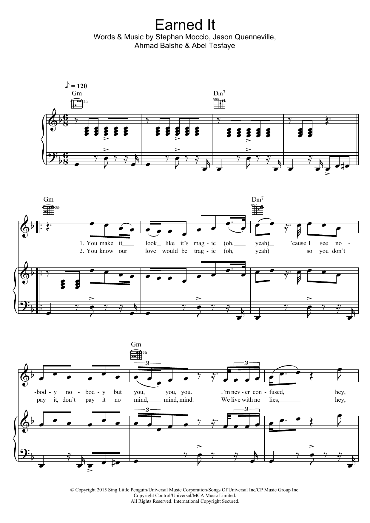 The Weeknd Earned It (from 'Fifty Shades Of Grey') Sheet Music
