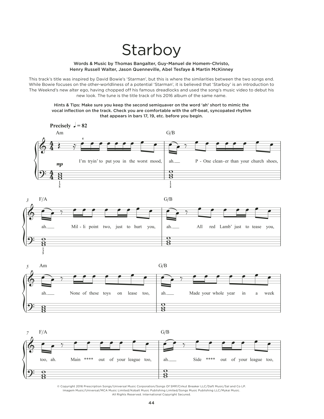 The Weeknd feat. Daft Punk Starboy Sheet Music