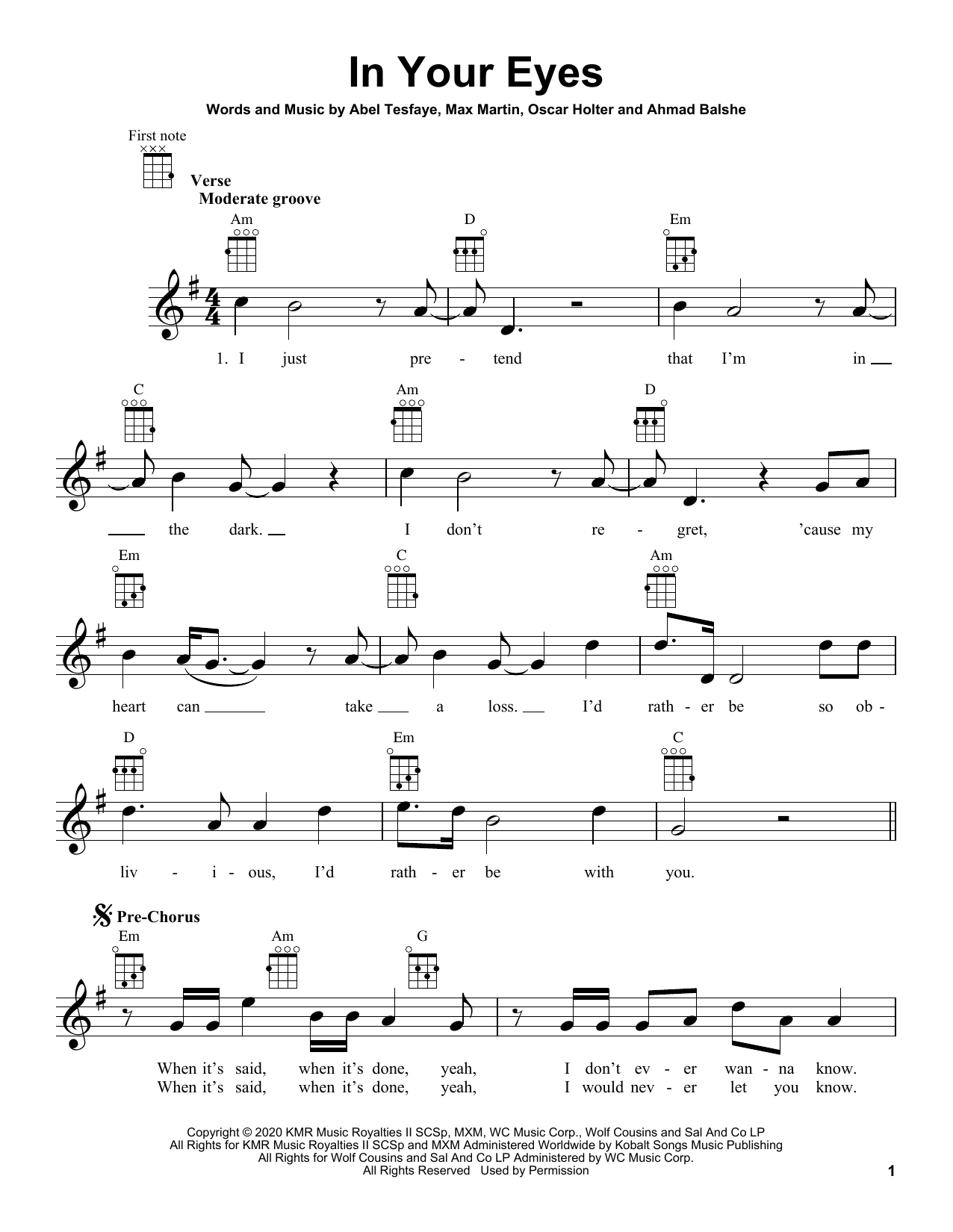 The Weeknd In Your Eyes Sheet Music