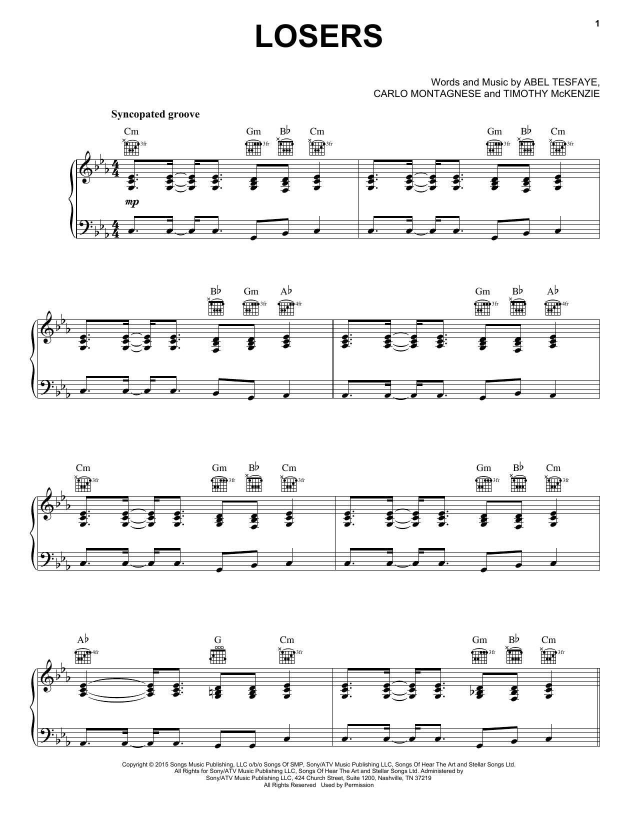 The Weeknd Losers Sheet Music