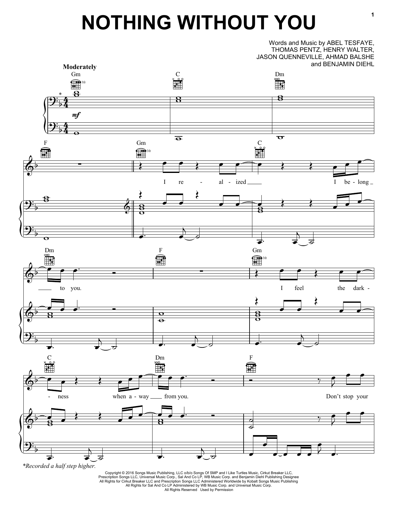 The Weeknd Nothing Without You Sheet Music
